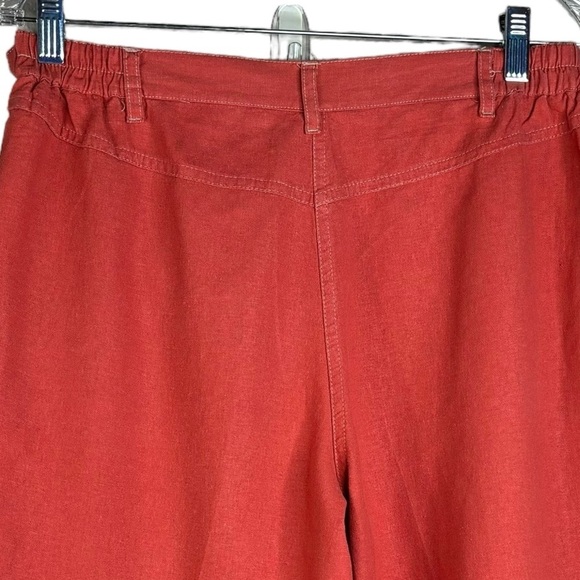 New Gorgeous Vibrant Coral Wide Leg Linen Blend Cropped Comfort Pants Size 10P - Picture 13 of 14